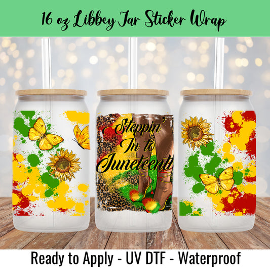 Steppin Into Juneteenth Leopard 16 Oz UV DTF Sticker Wrap