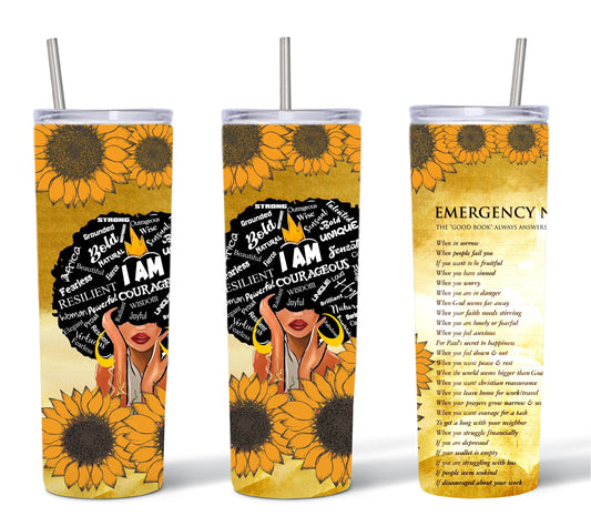 Sunflower Emergency Numbers Tumbler Design