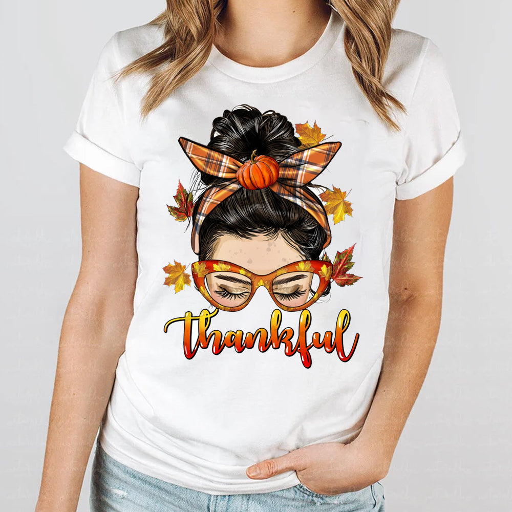 Thankful Fall Messy Bun DTF Transfer