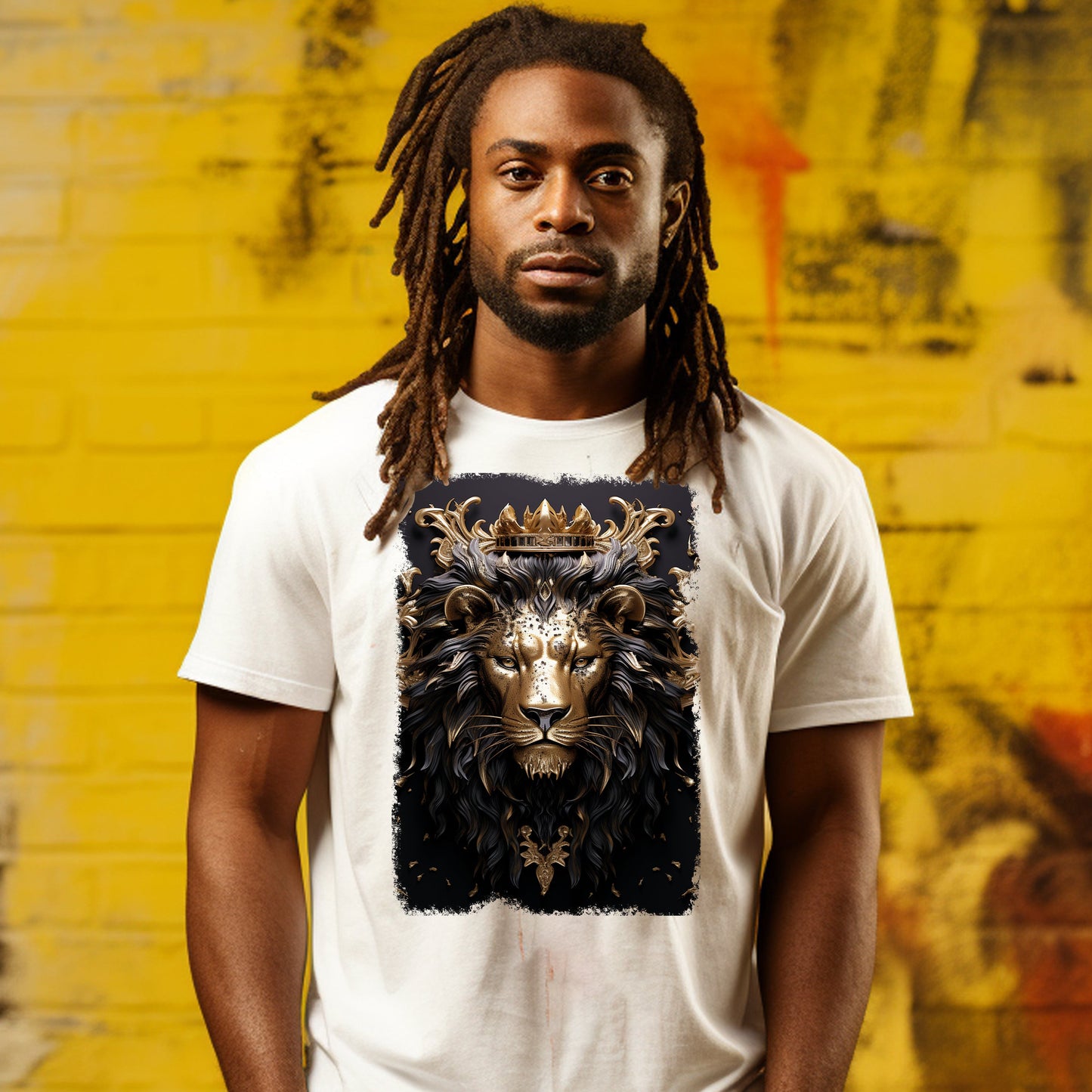 3D Lion Head Gold Black DTF Transfer